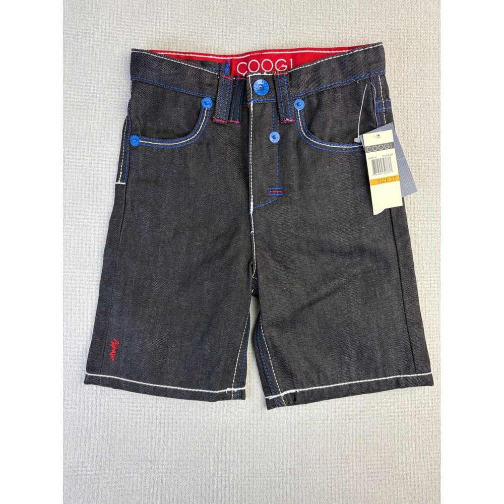 COOGI Toddler Boys Black Denim Shorts Contrast Stitch Union Jack NOS 3T